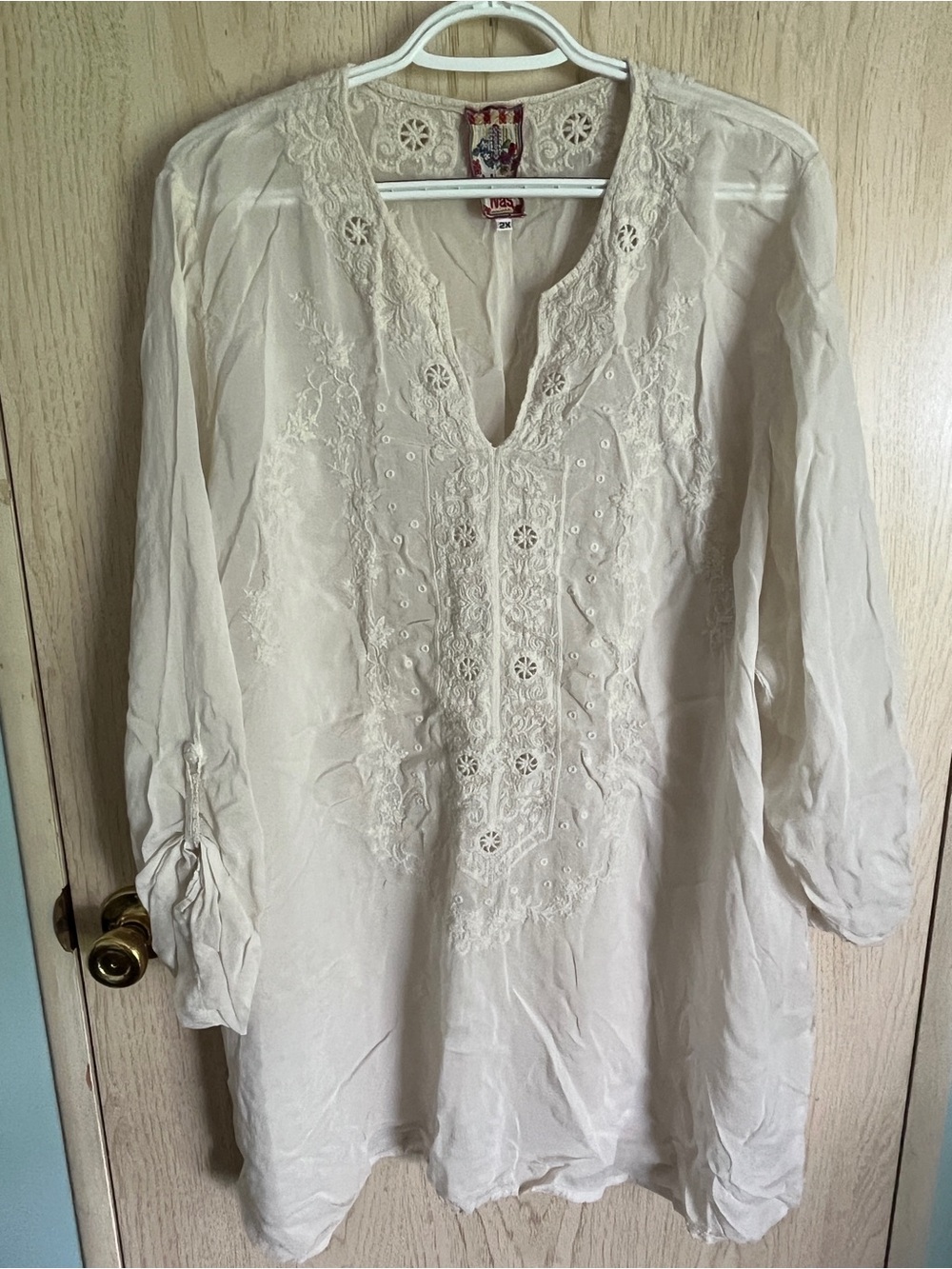 Boho Embroidered Cream Women's Tunic Top